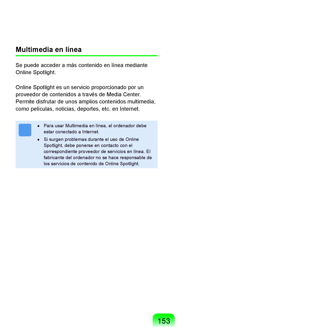 Samsung NP-X11AE00/SES, NP-X11AS00/SES, NP-X11AS01/SES manual 153, Multimedia en línea 