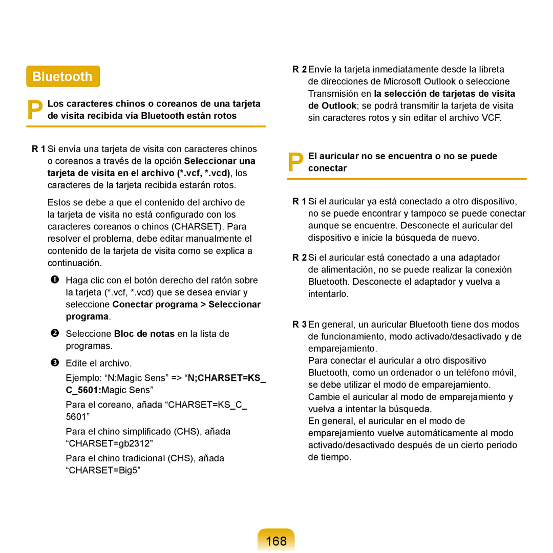 Samsung NP-X11AE00/SES, NP-X11AS00/SES, NP-X11AS01/SES Bluetooth, 168, El auricular no se encuentra o no se puede conectar 