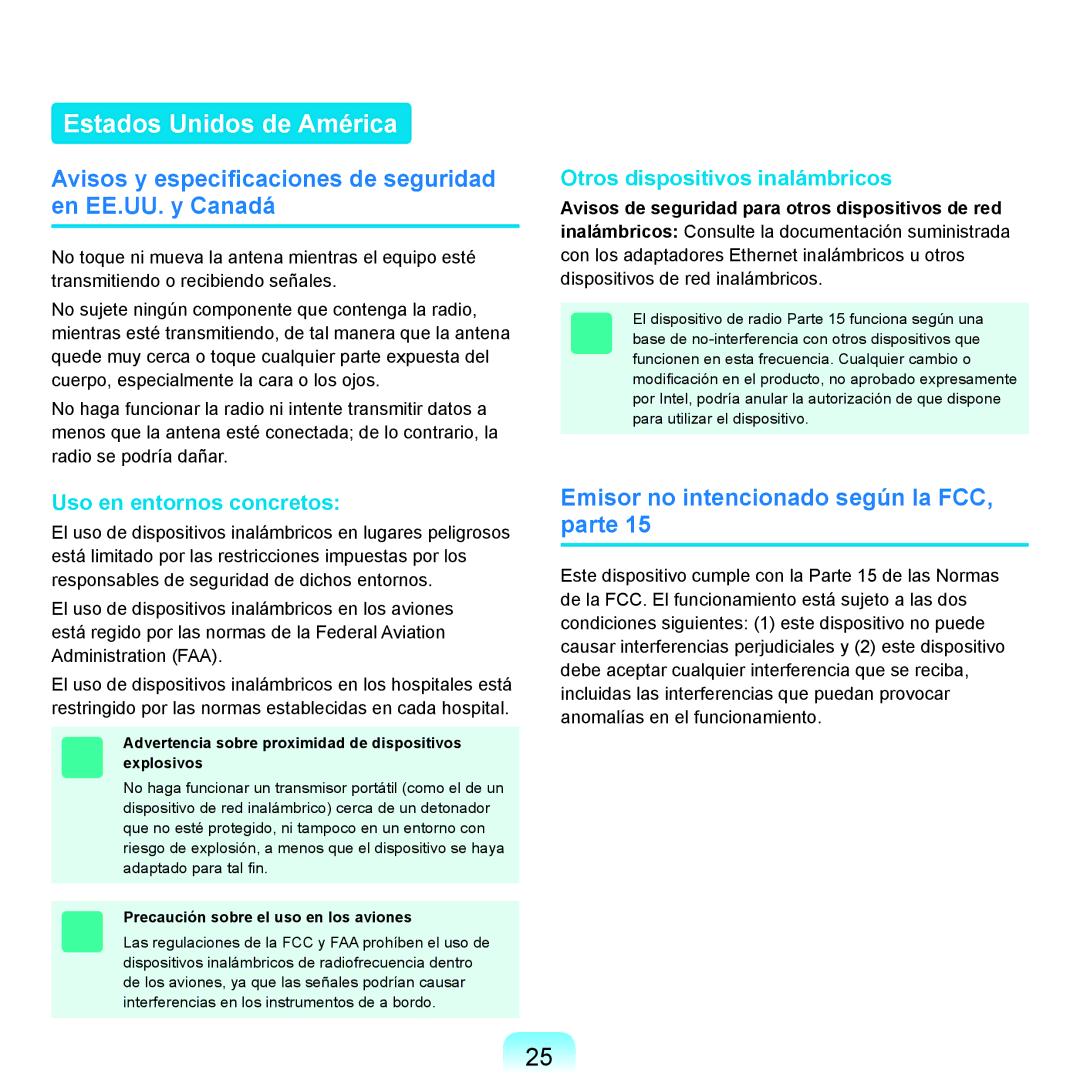 Samsung NP-X11AS01/SES, NP-X11AS00/SES Estados Unidos de América, Avisos y especiﬁcaciones de seguridad en EE.UU. y Canadá 