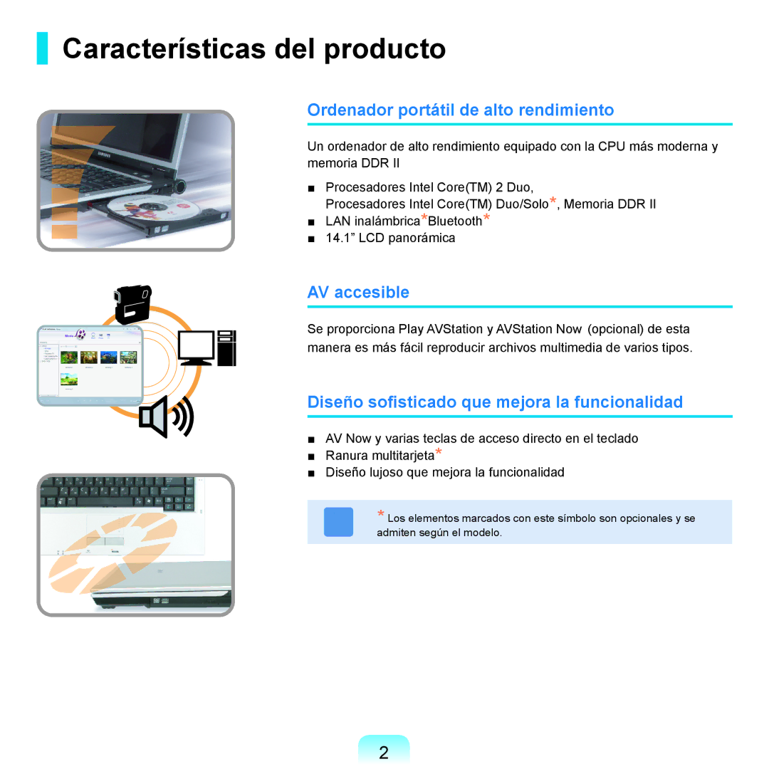 Samsung NP-X11AS00/SES, NP-X11AE00/SES Características del producto, Ordenador portátil de alto rendimiento, AV accesible 