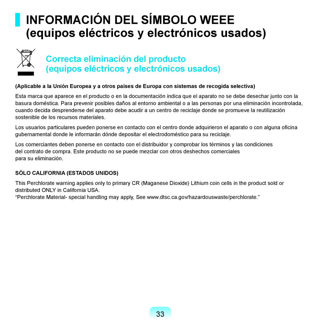 Samsung NP-X11AE00/SES, NP-X11AS00/SES, NP-X11AS01/SES manual Sólo California Estados Unidos 