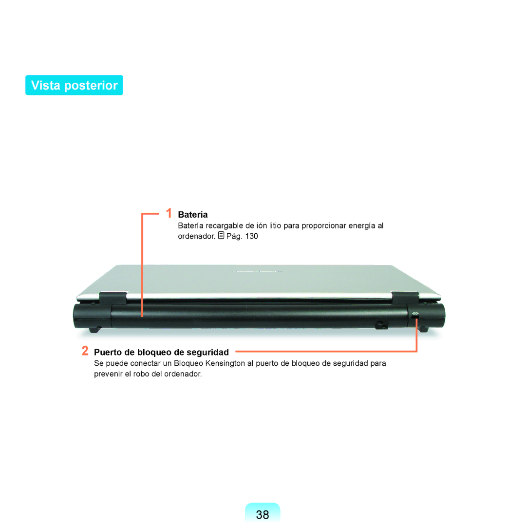 Samsung NP-X11AS00/SES, NP-X11AE00/SES, NP-X11AS01/SES manual Vista posterior, Batería, Puerto de bloqueo de seguridad 