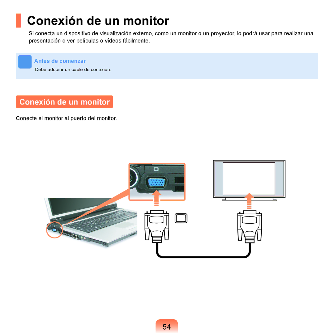 Samsung NP-X11AE00/SES, NP-X11AS00/SES, NP-X11AS01/SES manual Conexión de un monitor 