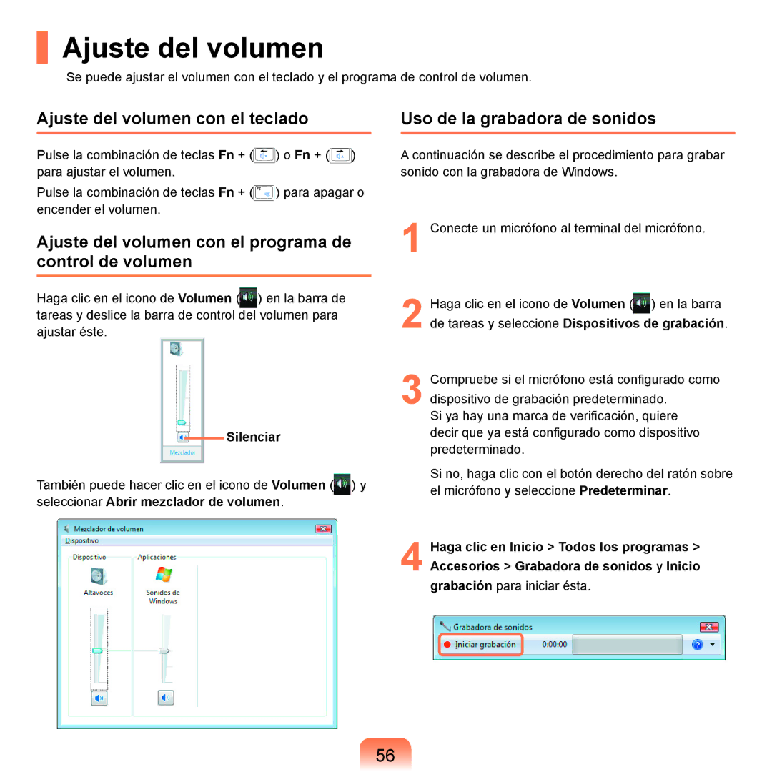 Samsung NP-X11AS00/SES Ajuste del volumen con el teclado, Ajuste del volumen con el programa de control de volumen 