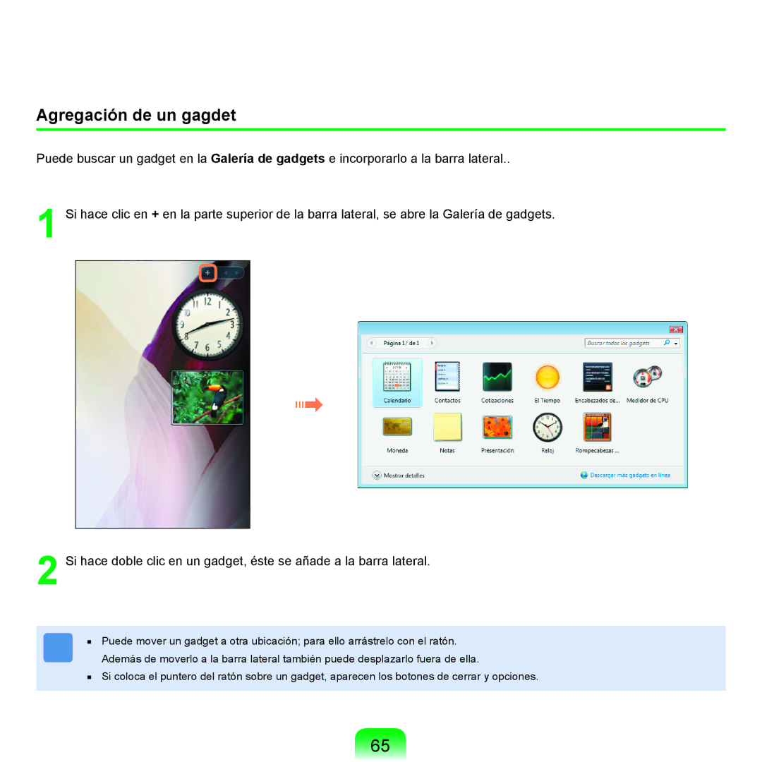 Samsung NP-X11AS00/SES, NP-X11AE00/SES, NP-X11AS01/SES manual Agregación de un gagdet 