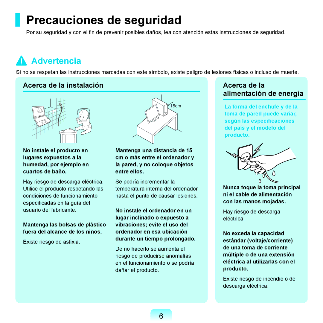 Samsung NP-X11AE00/SES, NP-X11AS00/SES, NP-X11AS01/SES manual Precauciones de seguridad, Advertencia 