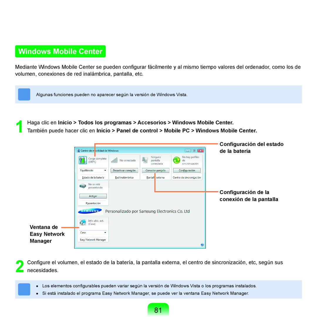 Samsung NP-X11AE00/SES, NP-X11AS00/SES, NP-X11AS01/SES manual Windows Mobile Center 