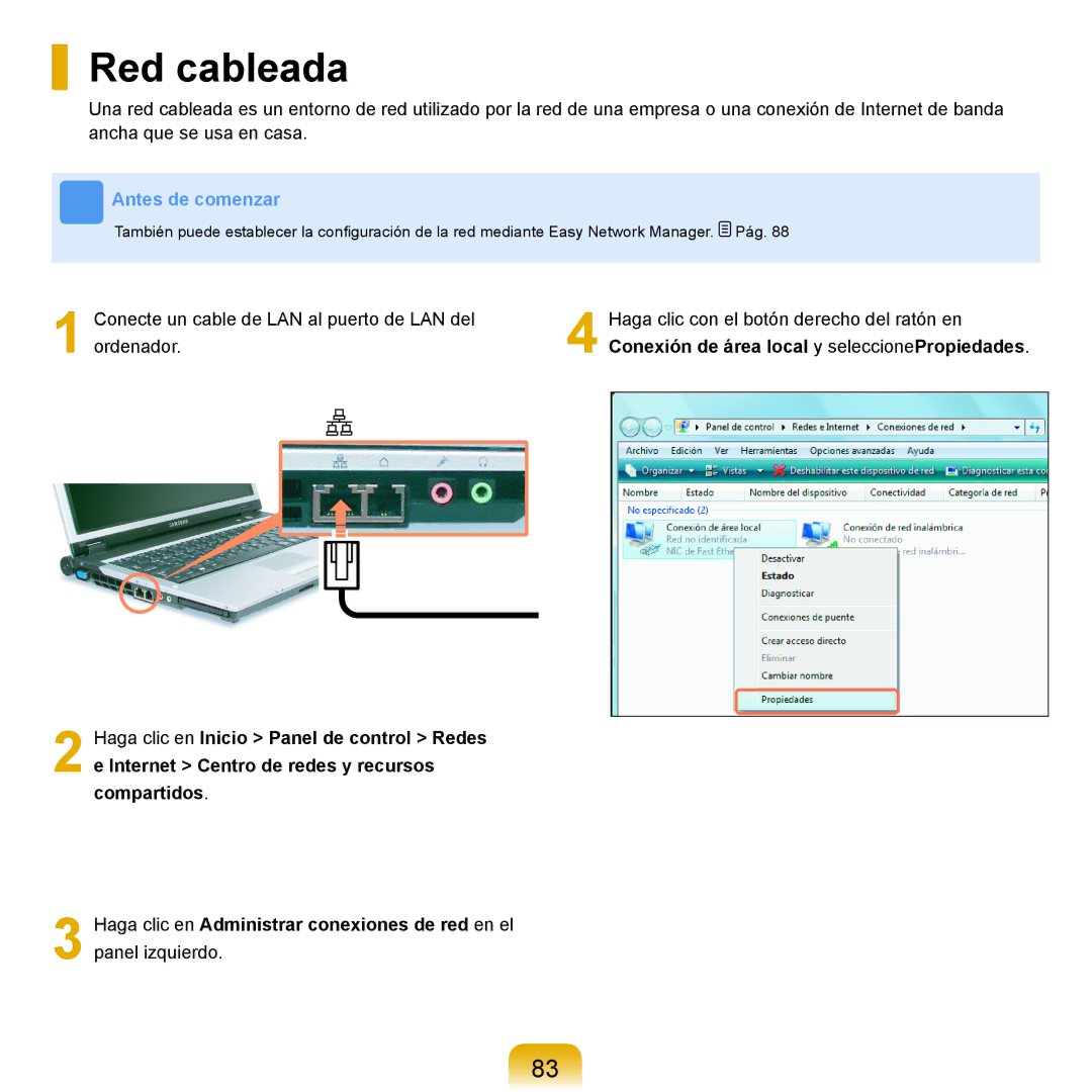 Samsung NP-X11AS00/SES, NP-X11AE00/SES, NP-X11AS01/SES manual Red cableada 