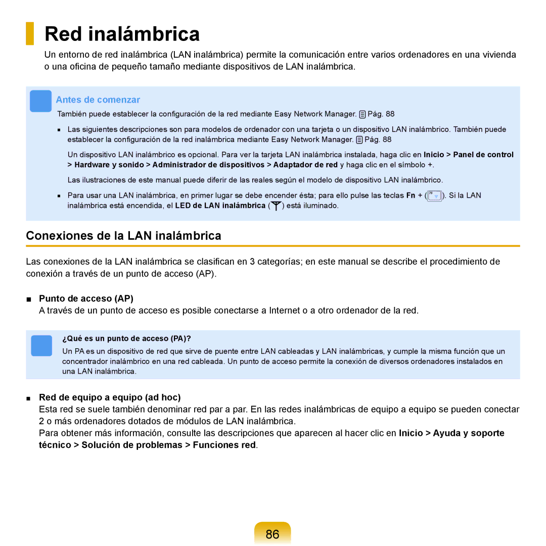 Samsung NP-X11AS00/SES, NP-X11AE00/SES manual Red inalámbrica, Conexiones de la LAN inalámbrica, Punto de acceso AP 