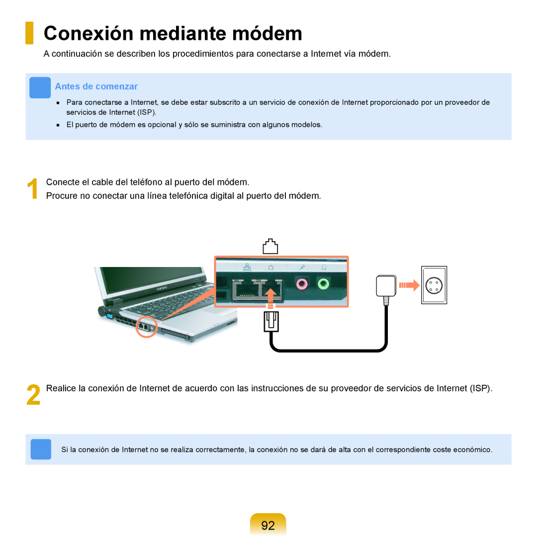 Samsung NP-X11AS00/SES, NP-X11AE00/SES, NP-X11AS01/SES manual Conexión mediante módem 