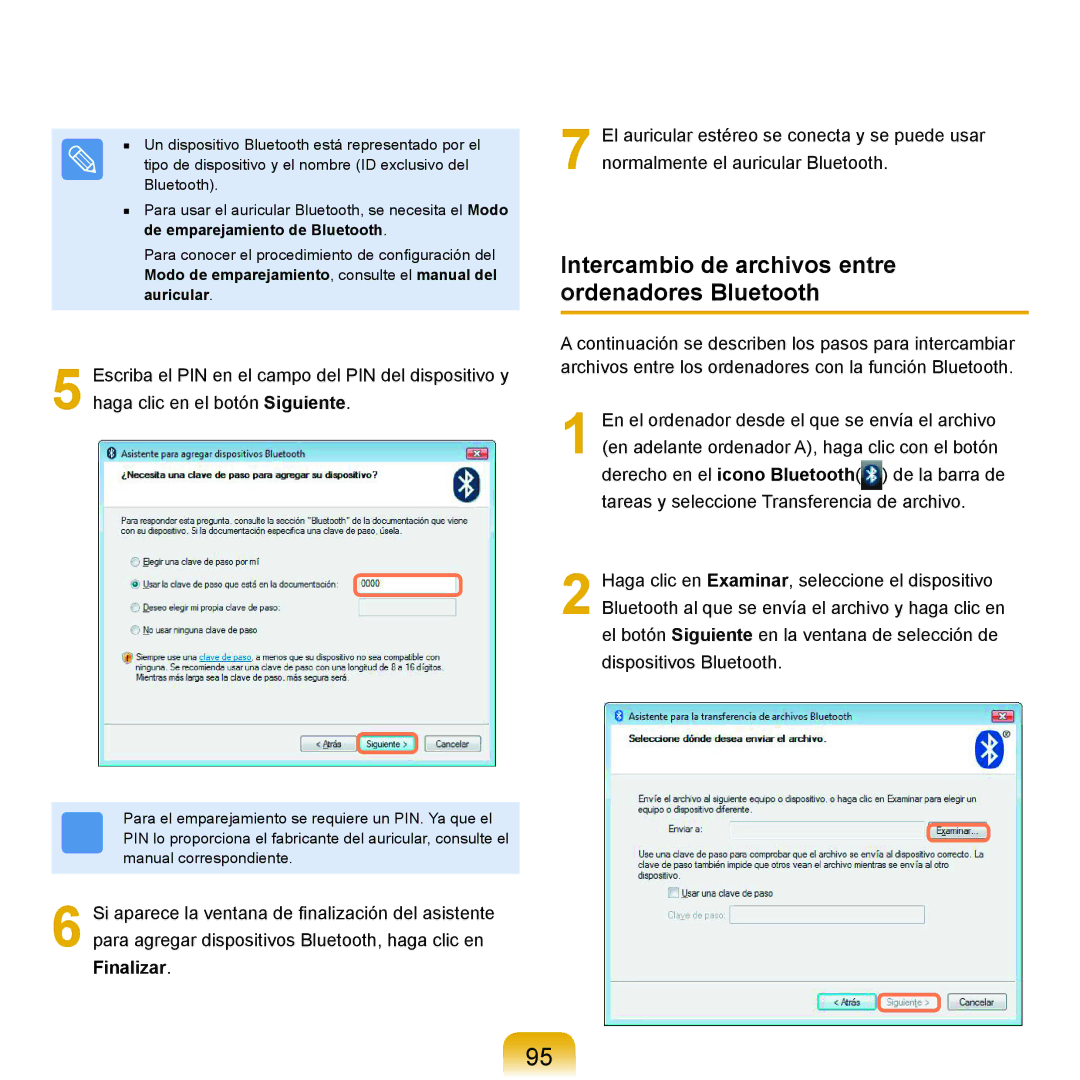 Samsung NP-X11AS00/SES, NP-X11AE00/SES, NP-X11AS01/SES manual Intercambio de archivos entre ordenadores Bluetooth 