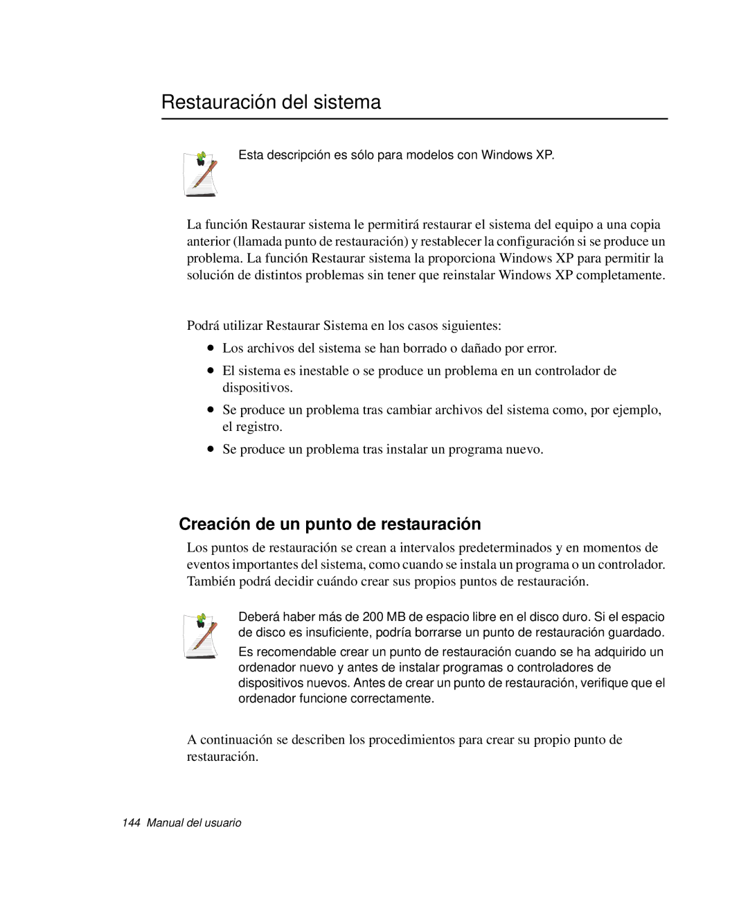 Samsung NP-X11CV01/SES, NP-X11T002/SES, NP-X11T000/SES manual Restauración del sistema, Creación de un punto de restauración 