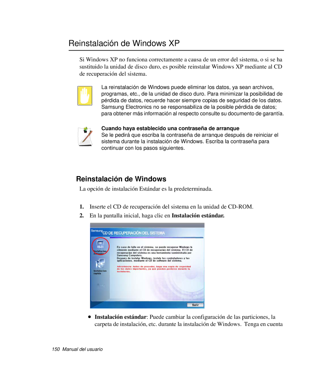 Samsung NP-X11CV02/SES, NP-X11T002/SES Reinstalación de Windows XP, Cuando haya establecido una contraseña de arranque 