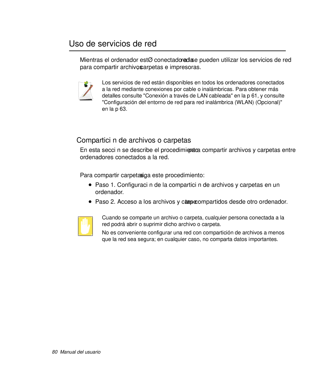 Samsung NP-X11T002/SES, NP-X11T000/SES, NP-X11CVCN/SES manual Uso de servicios de red, Compartición de archivos o carpetas 