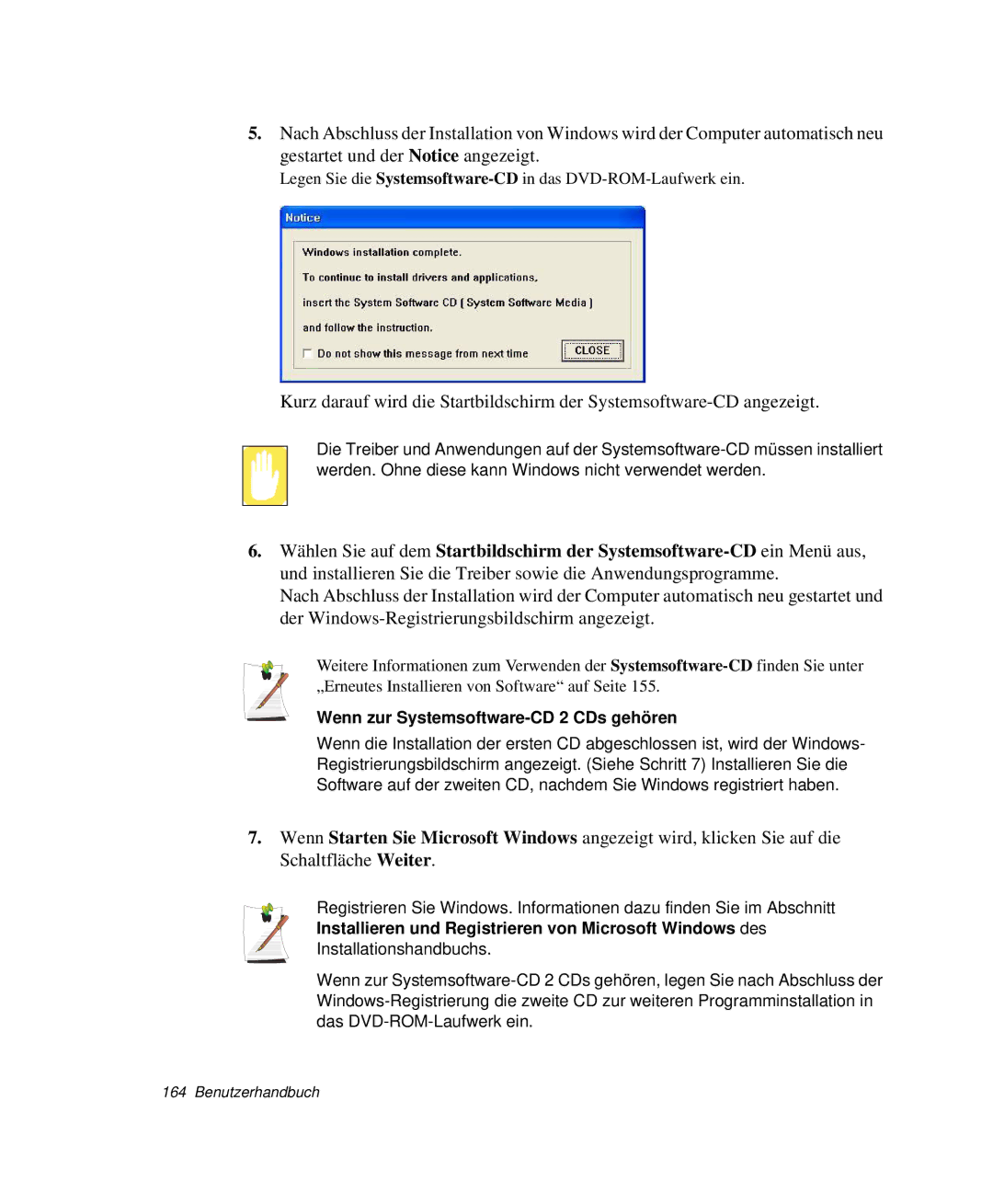 Samsung NP-X11K000/SEG, NP-X11TV01/SEG, NP-X11KV00/SEG, NP-X11CV03/SEG manual Wenn zur Systemsoftware-CD 2 CDs gehören 