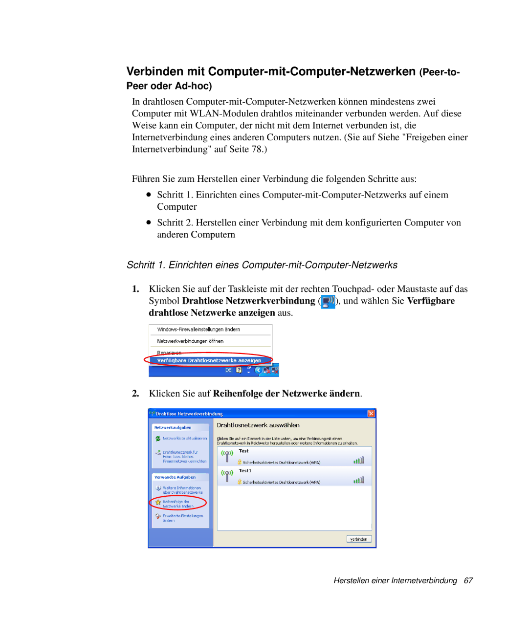 Samsung NP-X11CV05/SEG, NP-X11TV01/SEG manual Verbinden mit Computer-mit-Computer-Netzwerken Peer-to, Peer oder Ad-hoc 