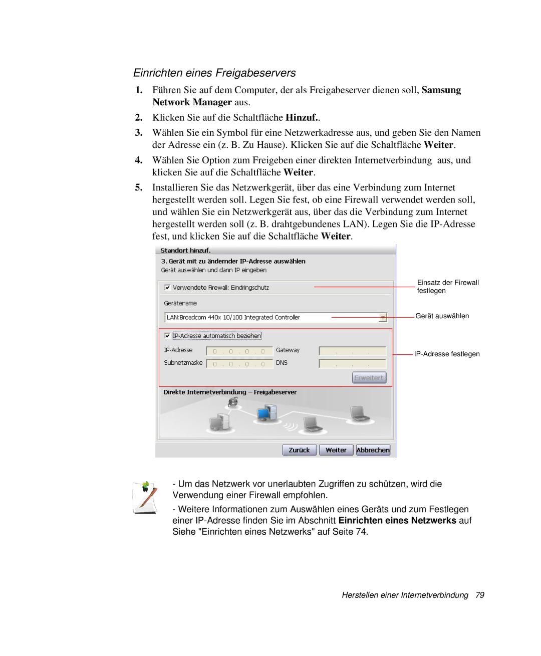 Samsung NP-X11CV02/SEG, NP-X11TV01/SEG, NP-X11KV00/SEG, NP-X11CV03/SEG, NP-X11TV03/SEG manual Einrichten eines Freigabeservers 