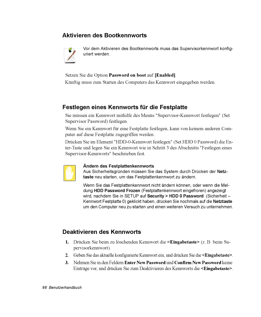 Samsung NP-X11CV04/SEG, NP-X11TV01/SEG manual Aktivieren des Bootkennworts, Festlegen eines Kennworts für die Festplatte 