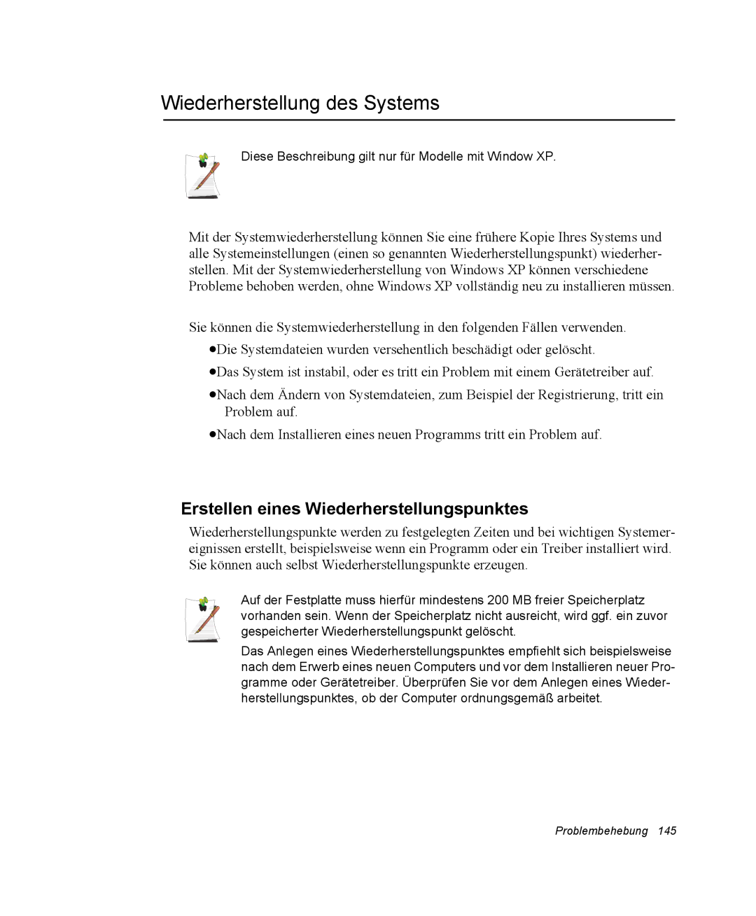 Samsung NP-X11TV01/SEG, NP-X11KV00/SEG manual Wiederherstellung des Systems, Erstellen eines Wiederherstellungspunktes 