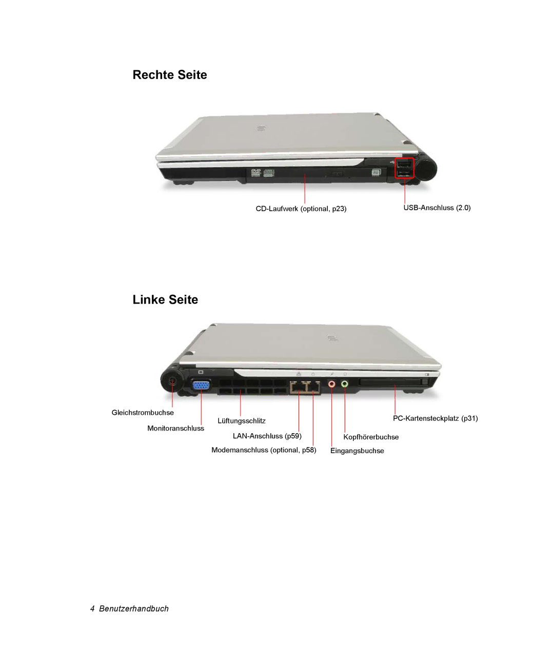 Samsung NP-X11CV02/SEG, NP-X11TV01/SEG, NP-X11KV00/SEG, NP-X11CV03/SEG, NP-X11TV03/SEG manual Rechte Seite, Linke Seite 