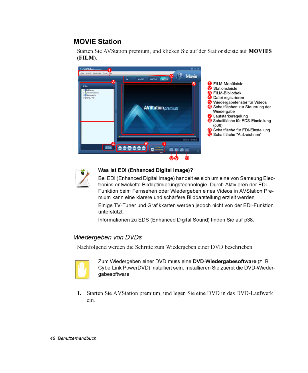 Samsung NP-X11AV01/SEG, NP-X11TV01/SEG manual Movie Station, Wiedergeben von DVDs, Was ist EDI Enhanced Digital Image? 