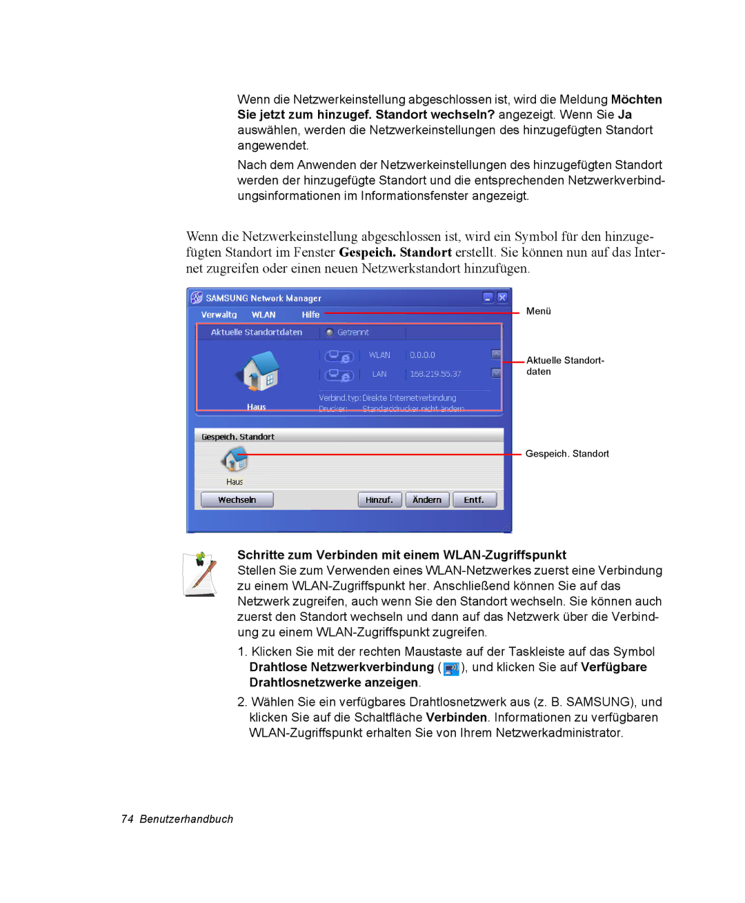 Samsung NP-X11K000/SEG, NP-X11TV01/SEG, NP-X11KV00/SEG, NP-X11CV03/SEG Schritte zum Verbinden mit einem WLAN-Zugriffspunkt 