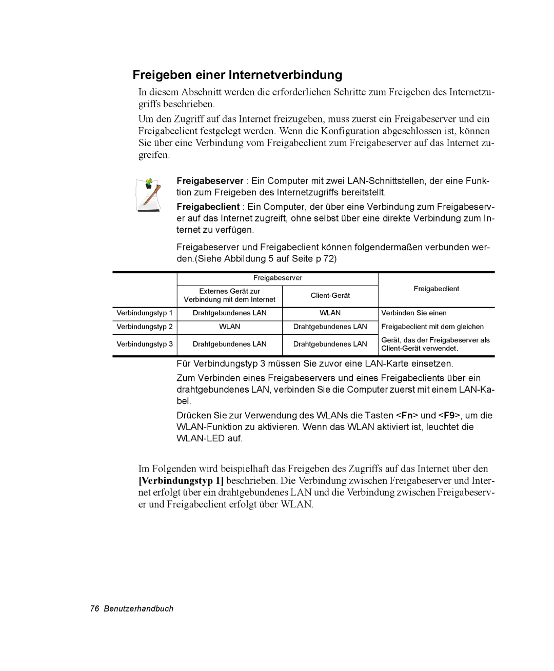 Samsung NP-X11AV01/SEG, NP-X11TV01/SEG, NP-X11KV00/SEG, NP-X11CV03/SEG, NP-X11TV03/SEG Freigeben einer Internetverbindung 