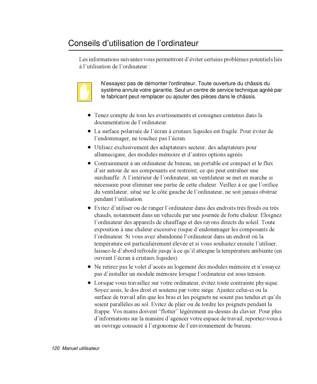 Samsung NP-X11TV05/SEF, NP-X11TV06/SEF, NP-X11TV04/SEF, NP-X11TV03/SEF, NP-X11K000/SEF Conseils d’utilisation de l’ordinateur 