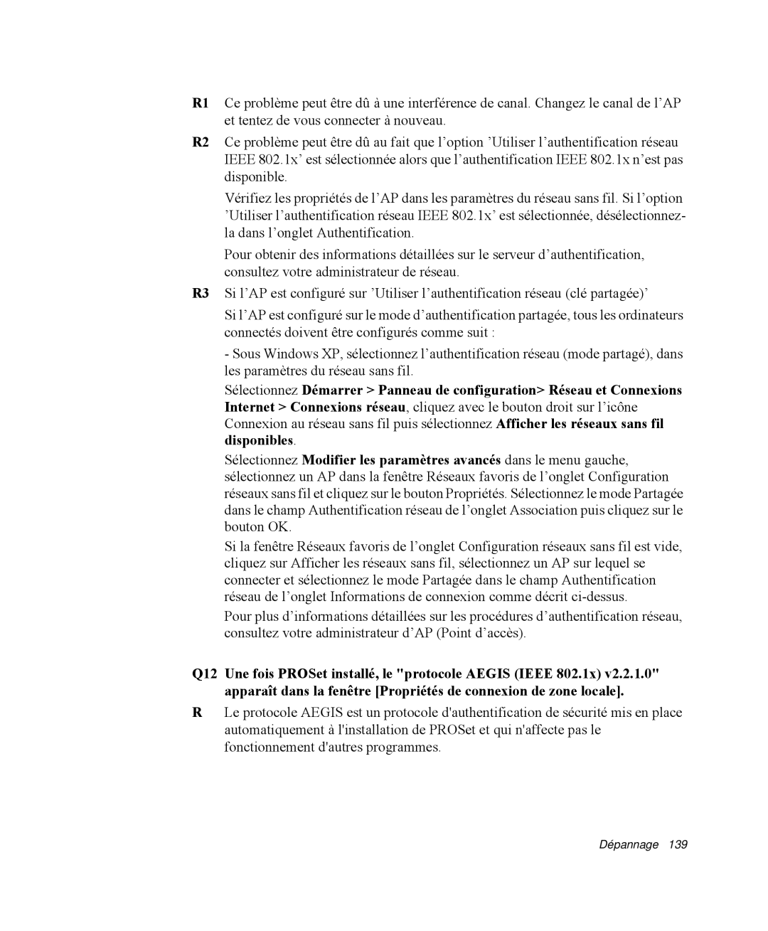 Samsung NP-X11CV01/SEF, NP-X11TV05/SEF, NP-X11TV06/SEF, NP-X11TV04/SEF, NP-X11TV03/SEF, NP-X11K000/SEF manual Dépannage 