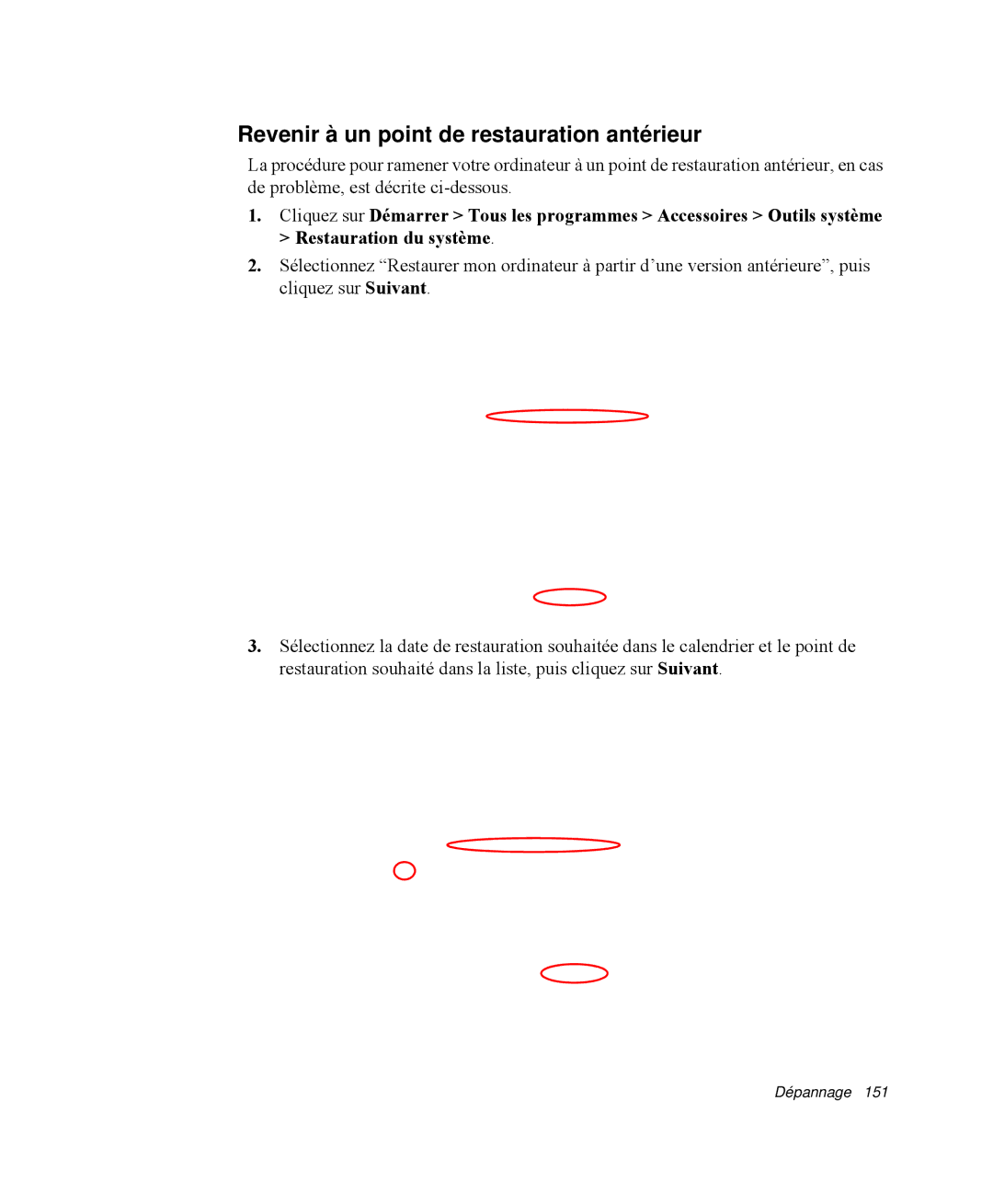 Samsung NP-X11TV03/SEF, NP-X11TV05/SEF, NP-X11TV06/SEF, NP-X11TV04/SEF manual Revenir à un point de restauration antérieur 