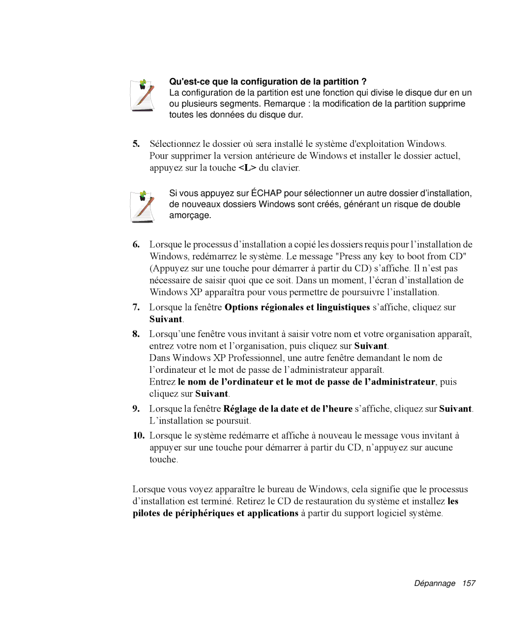 Samsung NP-X11TV02/SEF, NP-X11TV05/SEF, NP-X11TV06/SEF, NP-X11TV04/SEF manual Quest-ce que la configuration de la partition ? 