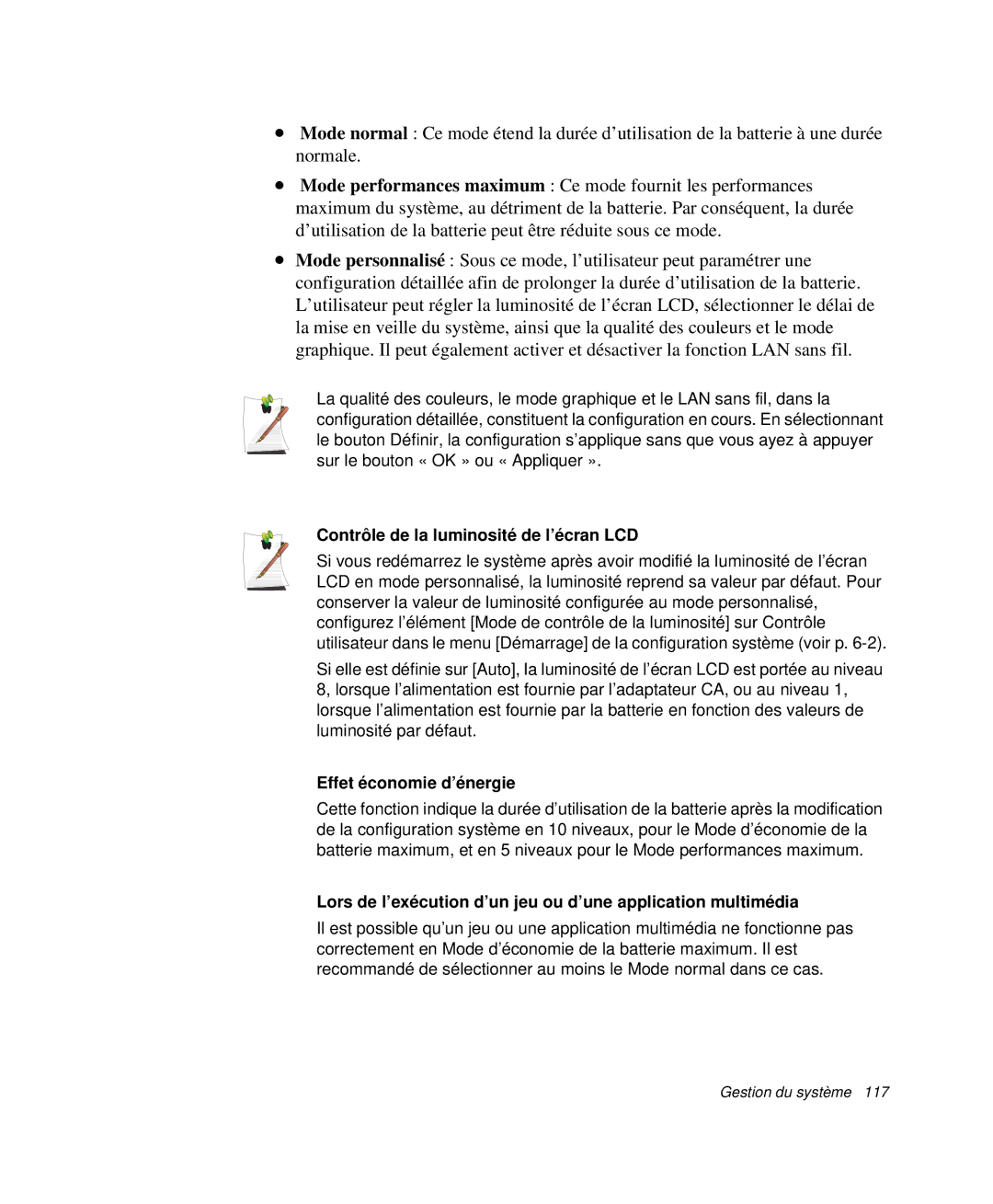 Samsung NP-X20TV02/SEF, NP-X20T004/SEF, NP-X50C003/SEF Contrôle de la luminosité de l’écran LCD, Effet économie d’énergie 