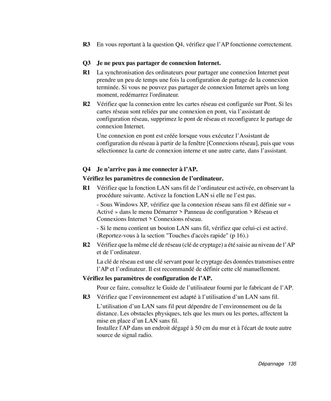 Samsung NP-X20TV07/SEF Q3 Je ne peux pas partager de connexion Internet, Vérifiez les paramètres de configuration de l’AP 