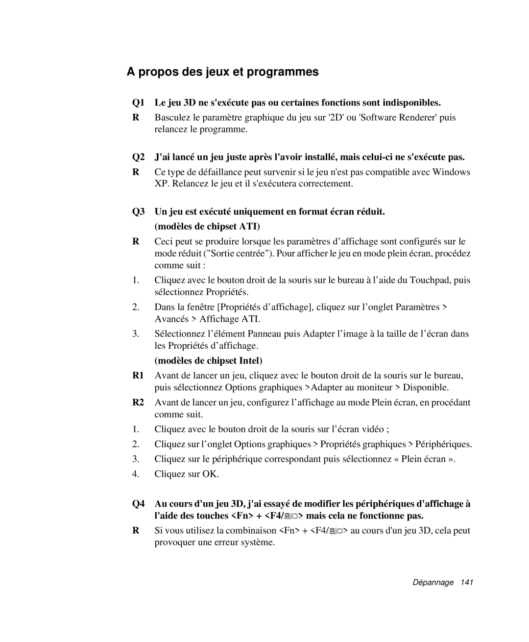 Samsung NP-X50T000/SEF, NP-X20T004/SEF, NP-X50C003/SEF manual Propos des jeux et programmes, Modèles de chipset Intel 