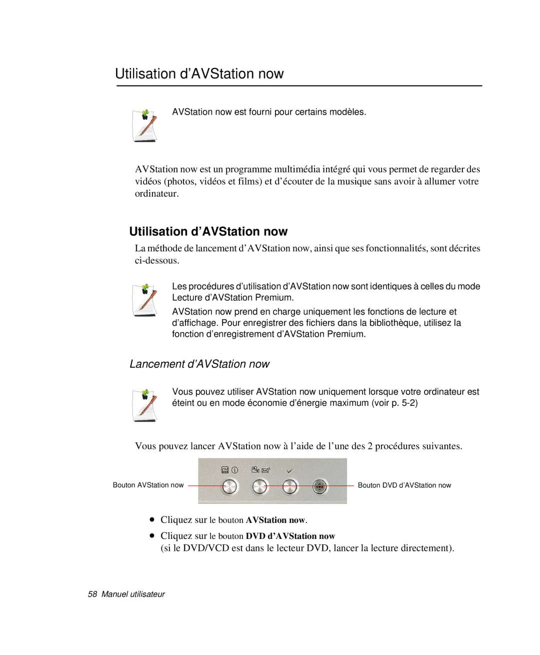 Samsung NP-X50T001/SEF, NP-X20T004/SEF, NP-X50C003/SEF manual Utilisation d’AVStation now, Lancement d’AVStation now 