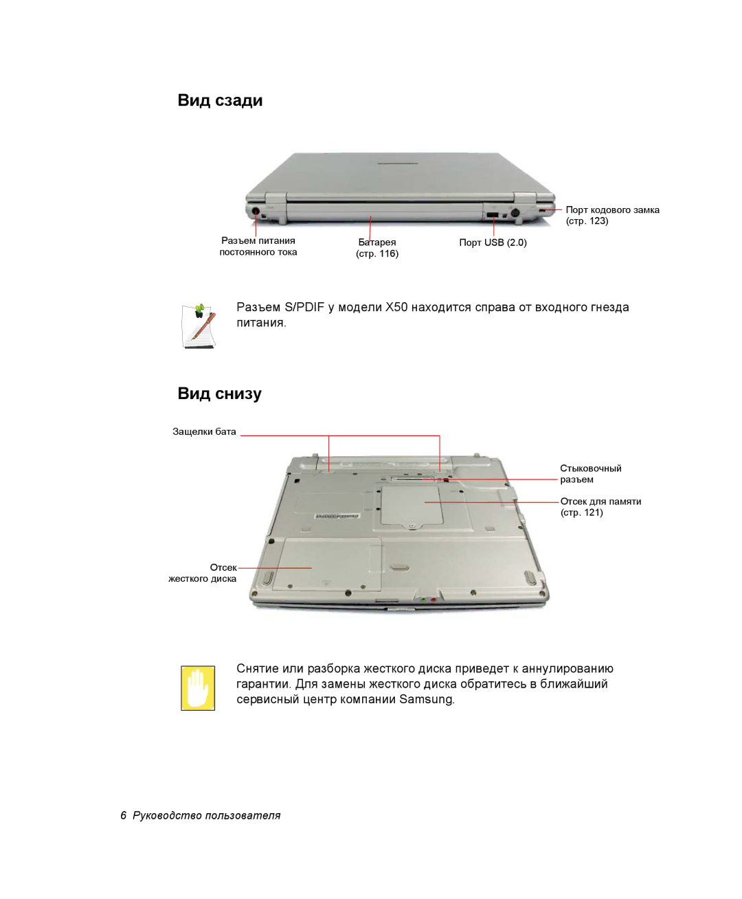 Samsung NP-X25T001/SER, NP-X20TV01/SEB, NP-X20T000/SEB, NP-X20CV03/SER, NP-X20K002/SEK, NP-X25T003/SER Вид сзади, Вид снизу 