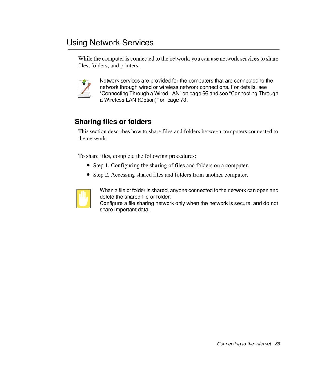 Samsung NP-R50CV05/SES, NP-X20TV05/SES, NP-X20CV07/SES, NP-X20CV05/SES manual Using Network Services, Sharing files or folders 