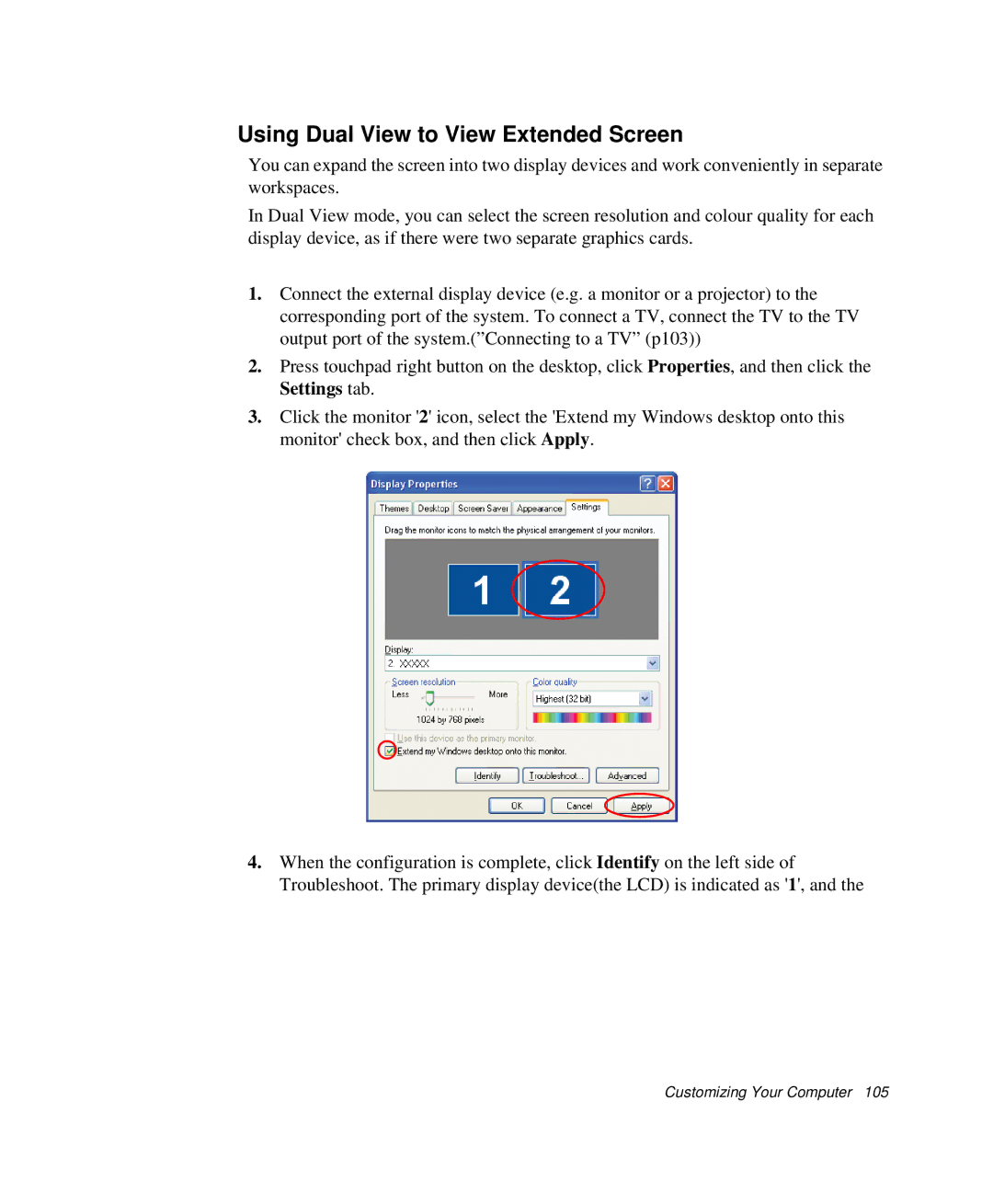 Samsung NP-R50CV04/SES, NP-X20TV05/SES, NP-X20CV07/SES, NP-X20CV05/SES manual Using Dual View to View Extended Screen 