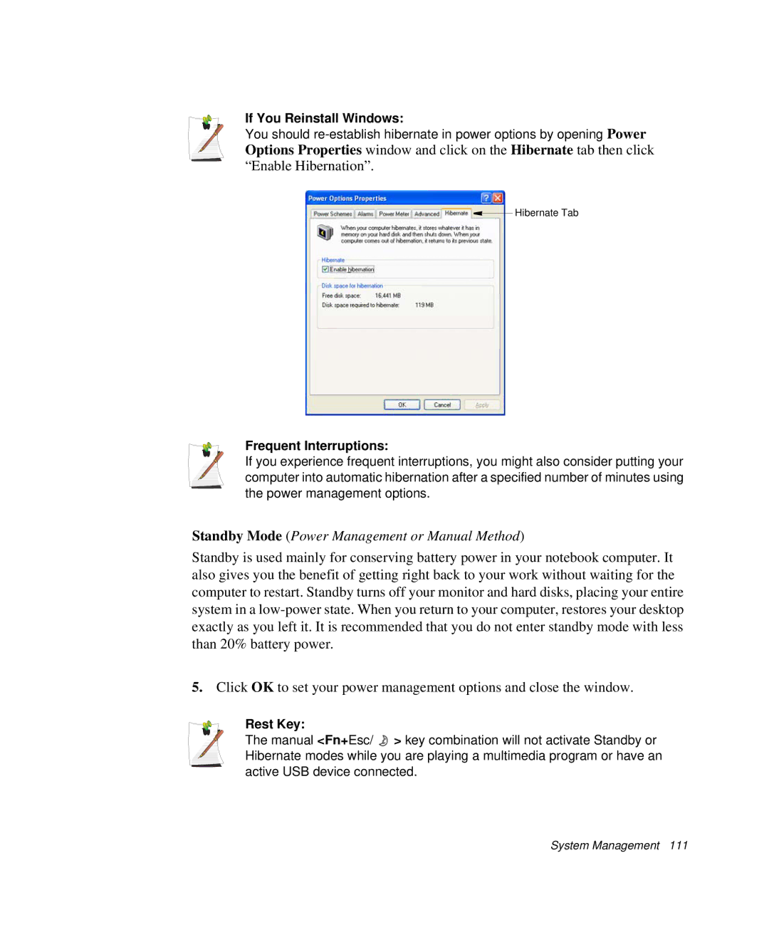 Samsung NP-X20T000/SES Standby Mode Power Management or Manual Method, If You Reinstall Windows, Frequent Interruptions 