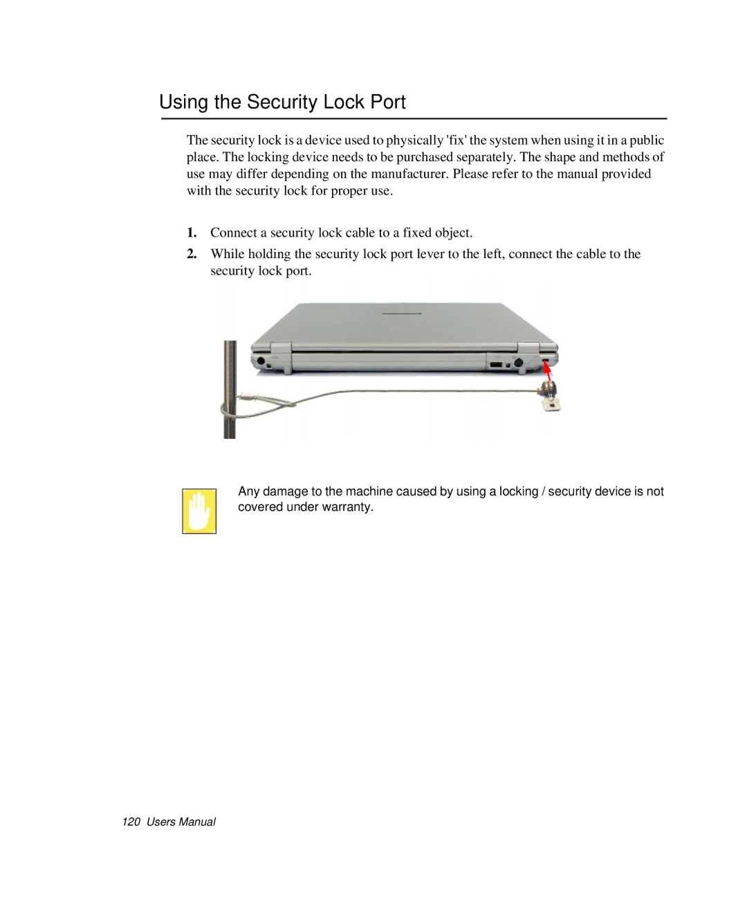 Samsung NP-X20T003/SES, NP-X20TV05/SES, NP-X20CV07/SES, NP-X20CV05/SES, NP-X20CV02/SEP manual Using the Security Lock Port 