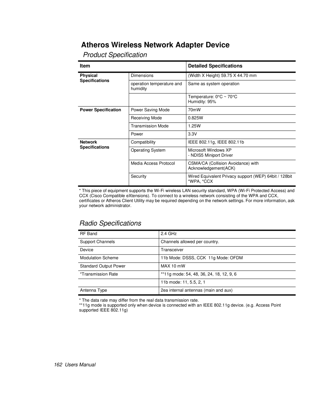 Samsung NP-R50CV07/SES, NP-X20TV05/SES, NP-X20CV07/SES, NP-X20CV05/SES Atheros Wireless Network Adapter Device, Wpa, *Ccx 