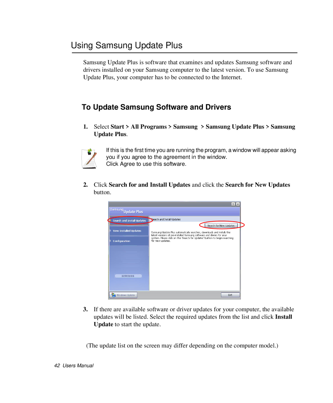 Samsung NP-X20CV02/SEP, NP-X20TV05/SES, NP-X20CV07/SES Using Samsung Update Plus, To Update Samsung Software and Drivers 