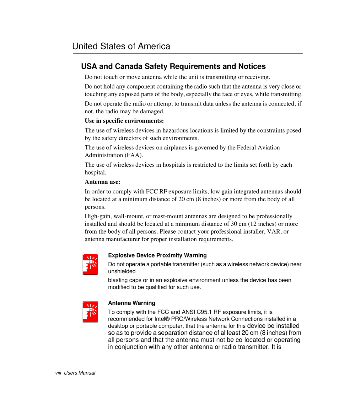 Samsung NP-R50CV04/SES manual United States of America, USA and Canada Safety Requirements and Notices, Antenna use 