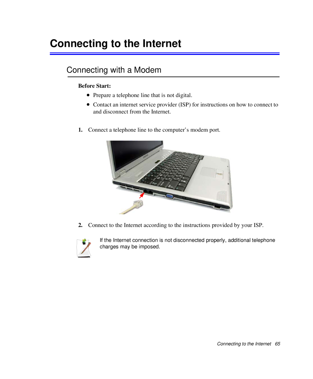 Samsung NP-X25C002/SES, NP-X20TV05/SES, NP-X20CV07/SES, NP-X20CV05/SES, NP-X20CV02/SEP Connecting with a Modem, Before Start 