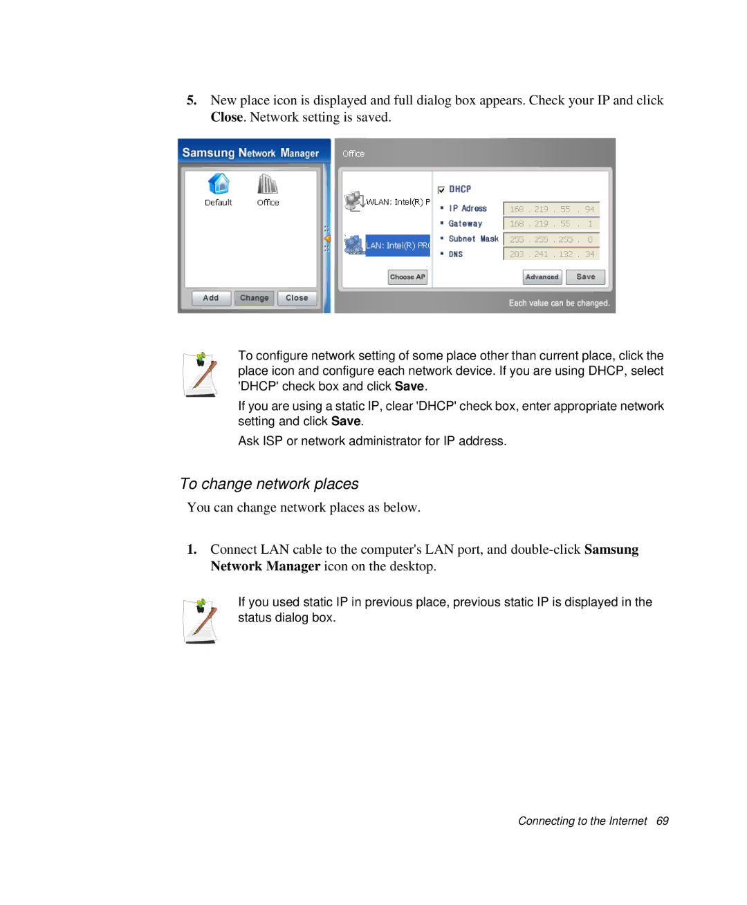 Samsung NP-R50CV06/SES, NP-X20TV05/SES, NP-X20CV07/SES, NP-X20CV05/SES, NP-X20CV02/SEP manual To change network places 