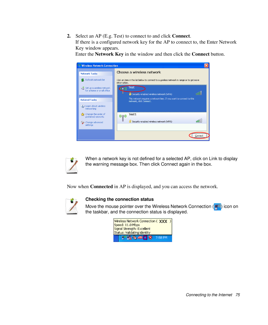 Samsung NP-X20C001/SES, NP-X20TV05/SES, NP-X20CV07/SES, NP-X20CV05/SES, NP-X20CV02/SEP manual Checking the connection status 