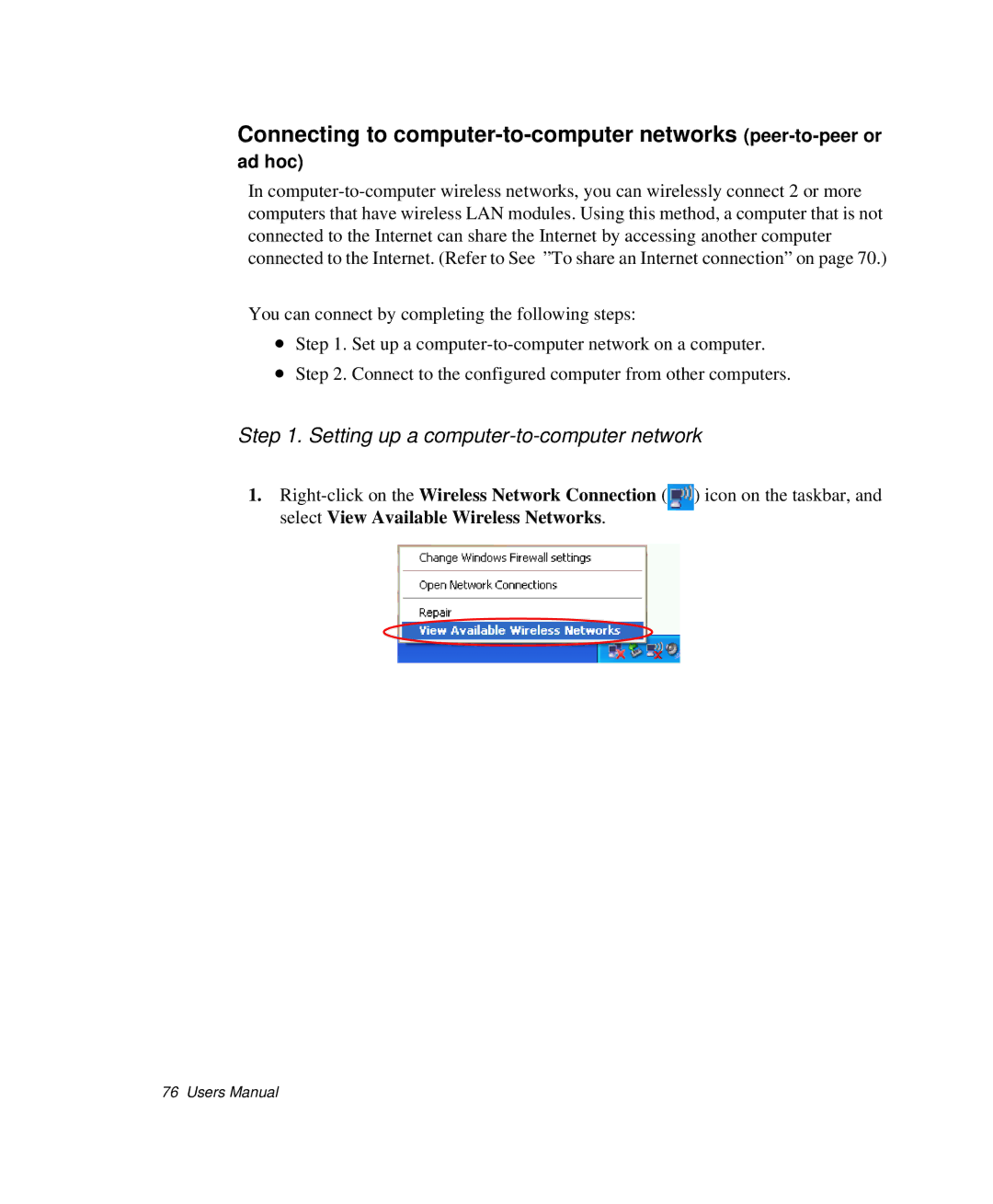 Samsung NP-X20CV04/SES, NP-X20TV05/SES, NP-X20CV07/SES manual Connecting to computer-to-computer networks peer-to-peer or 