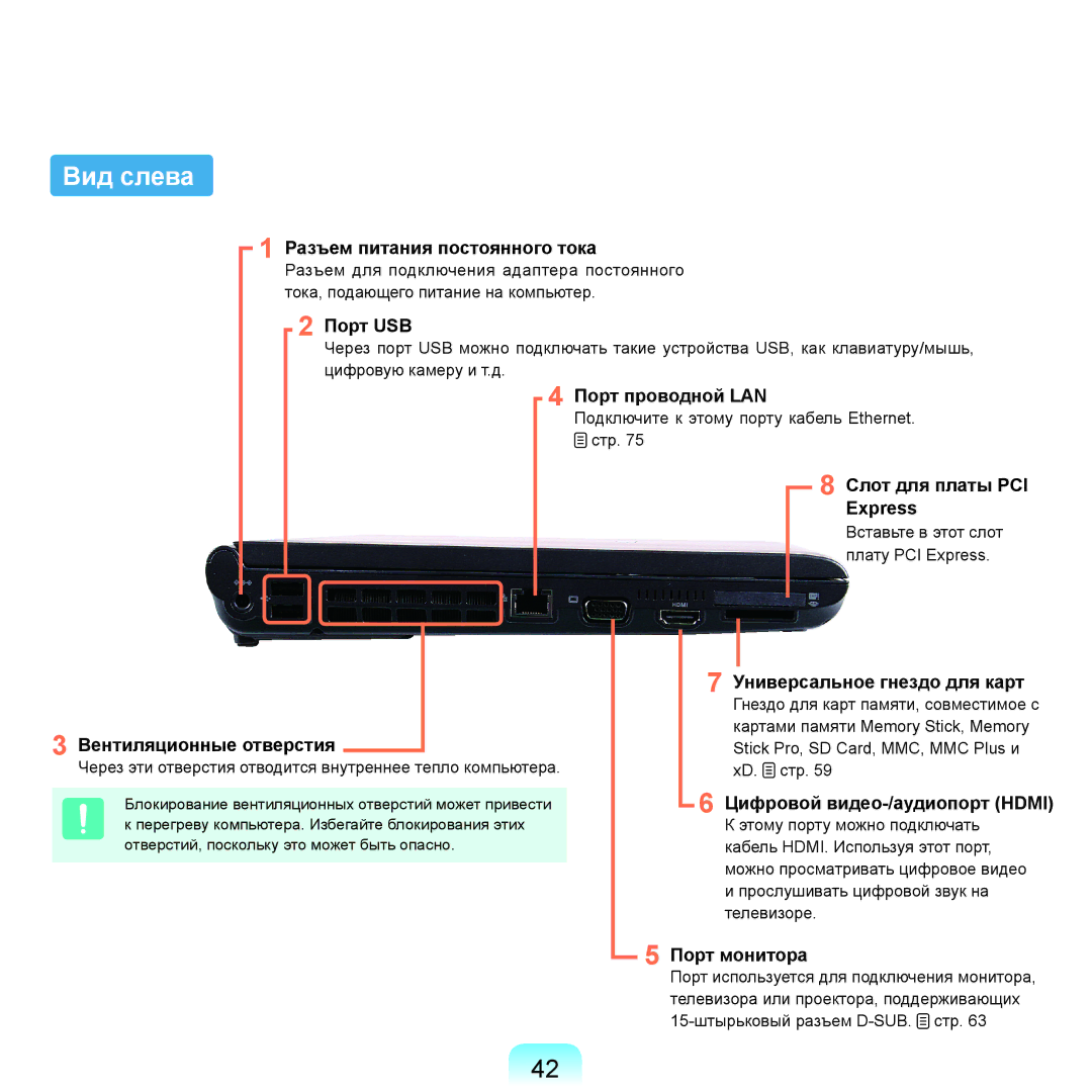 Samsung NP-X22A002/SER, NP-X22A001/SER, NP-X22A005/SER, NP-X22A003/SER, NP-X22A007/SER, NP-X22A004/SER manual Вид слева 