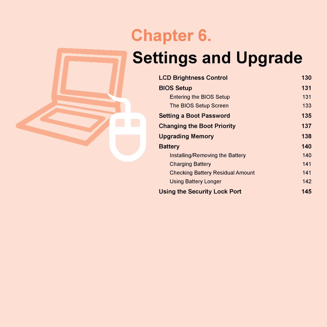 Samsung NP-X22T000/SEI, NP-X22A003/SEG manual Settings and Upgrade, Entering the Bios Setup 131 Bios Setup Screen 13 