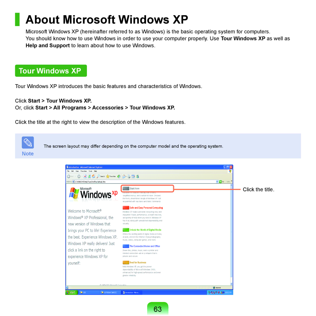 Samsung NP-X22A000/SES, NP-X22A003/SEG, NP-X22T001/SEG, NP-X22A004/SEG manual About Microsoft Windows XP, Tour Windows XP 